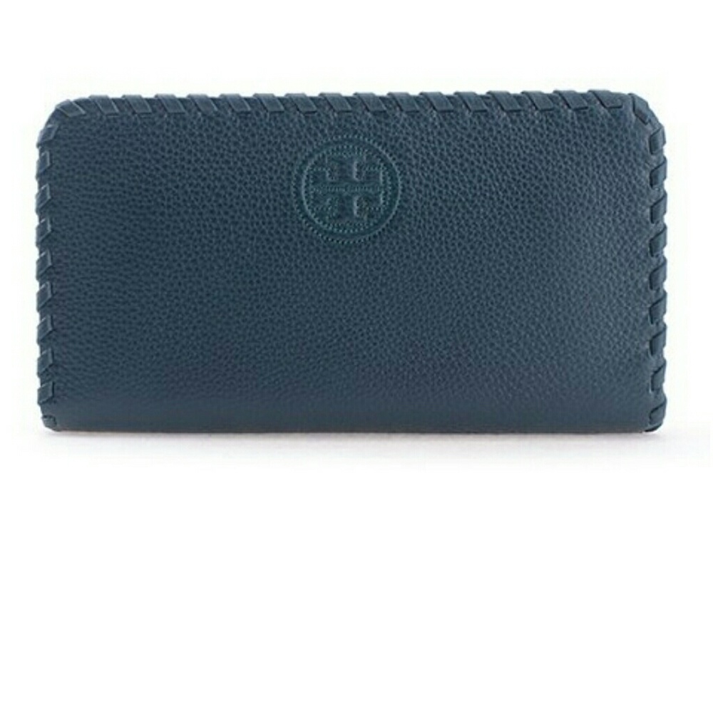 Dark green leather Tory Burch zip wallet